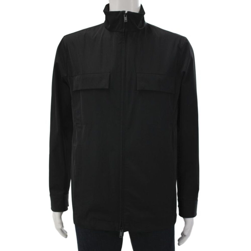 Theory Mens Designer Military Jacket Black High Neck Zip Size M